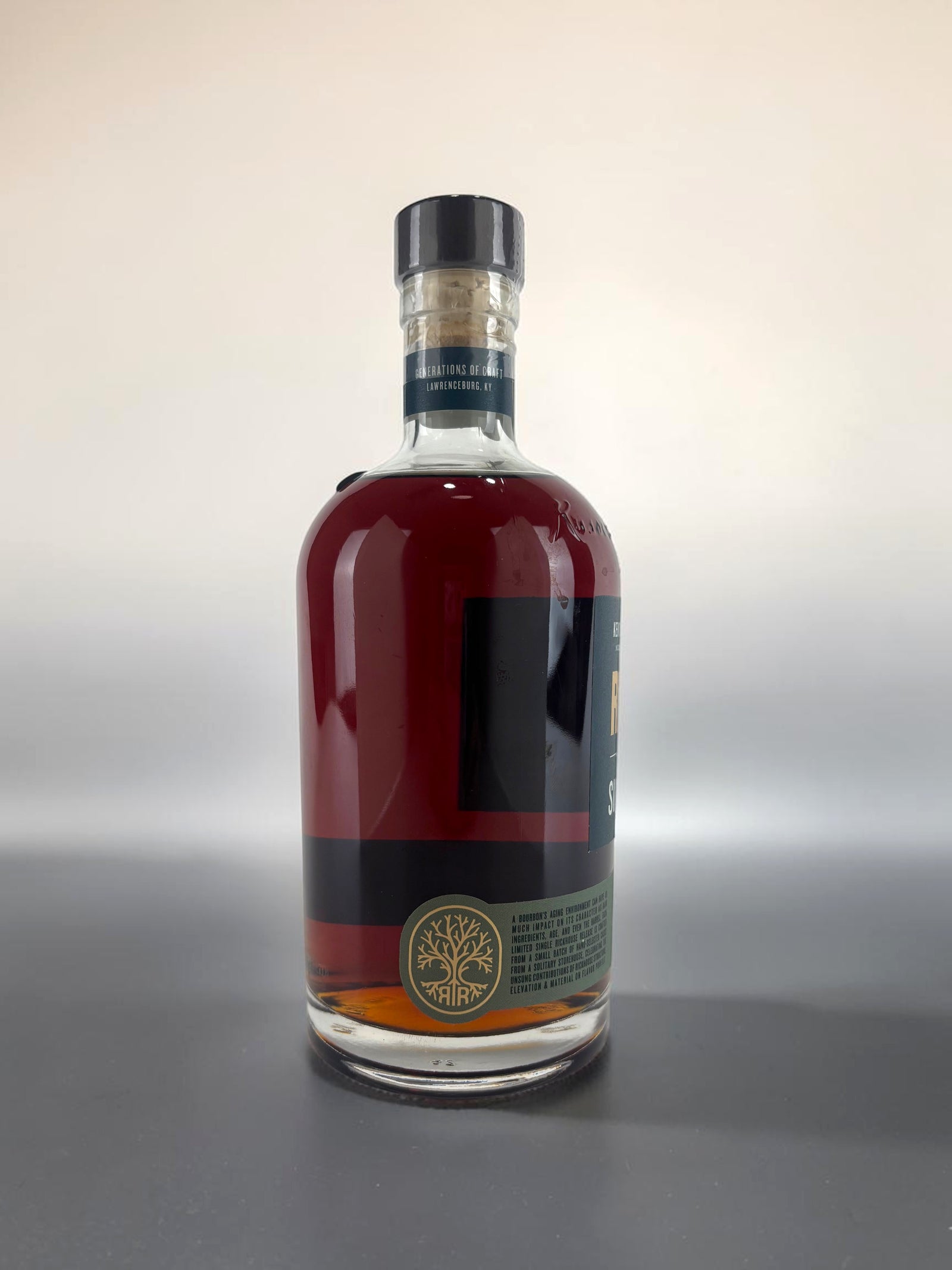 Back Label
Russell's Reserve Camp Nelson C back label showing single rickhouse designation and 110.7 proof.
