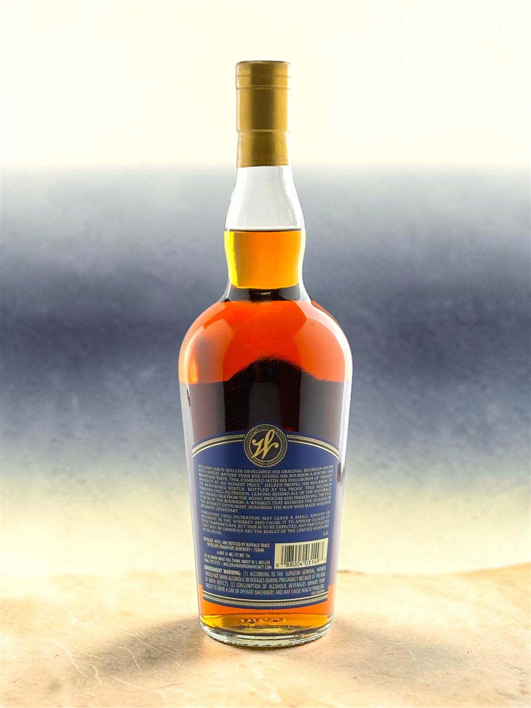 Back Label
Weller Full Proof back label showing 114 proof barrel entry strength and Buffalo Trace wheated mashbill.