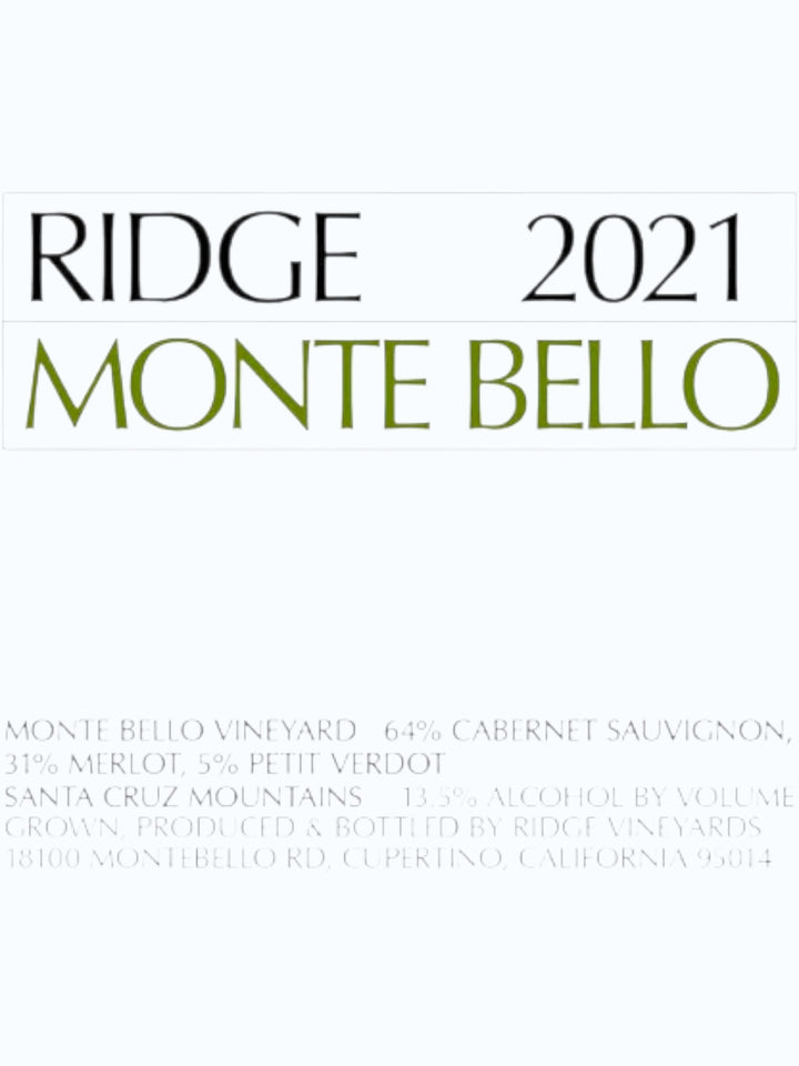 Ridge Monte Bello 2021 — Santa Cruz Mountains, Single-Vineyard Bordeaux Blend