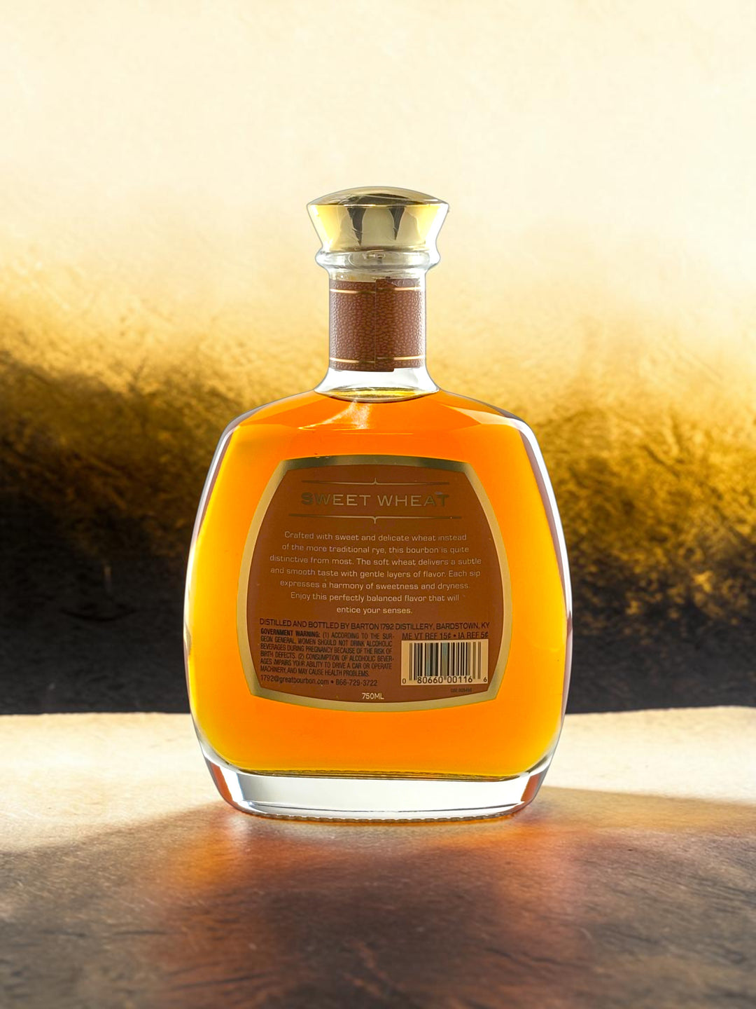 1792 Sweet Wheat back label showing distillery information and proof statement.