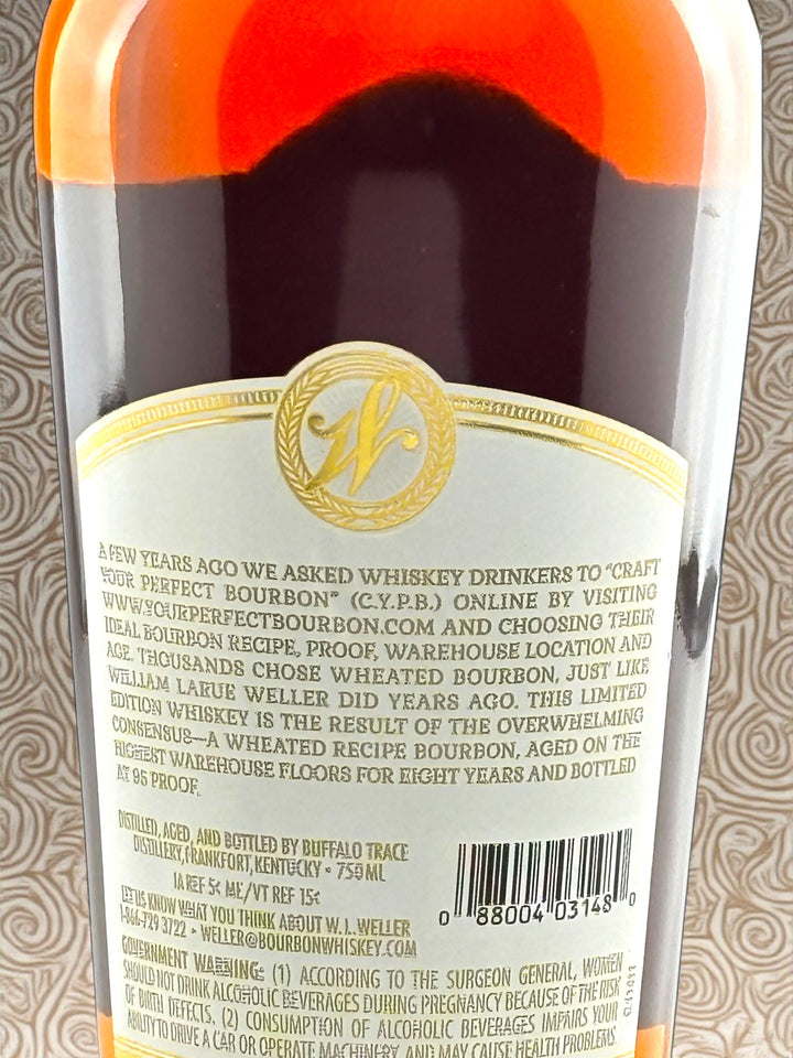  Back Label
Weller CYPB back label showing 95 proof, 8 year age statement, and crowdsourced consumer specifications.