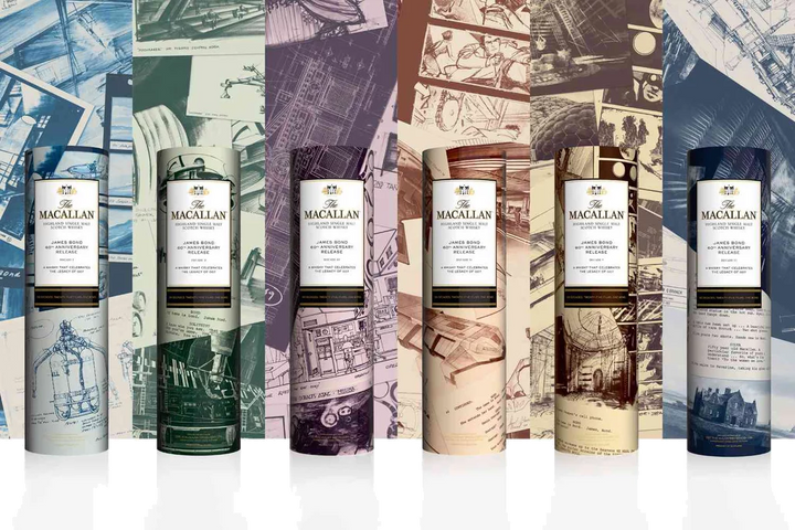 The Macallan James Bond 60th Anniversary Release, Complete Set of Six (Decades I–VI)